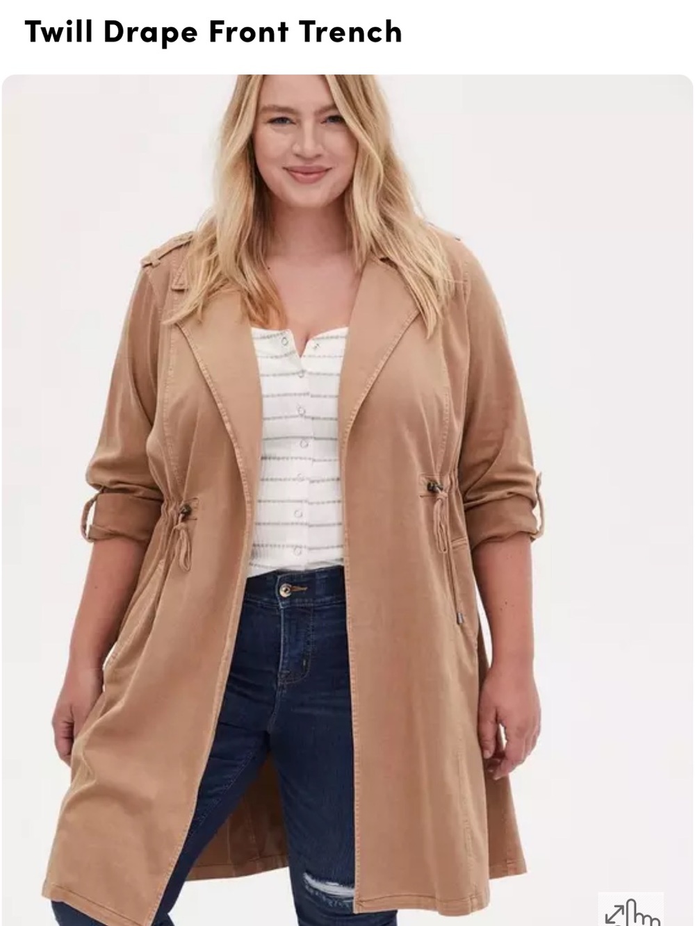 Torrid Twill Drape Front Trench Coat - Camel Size 2